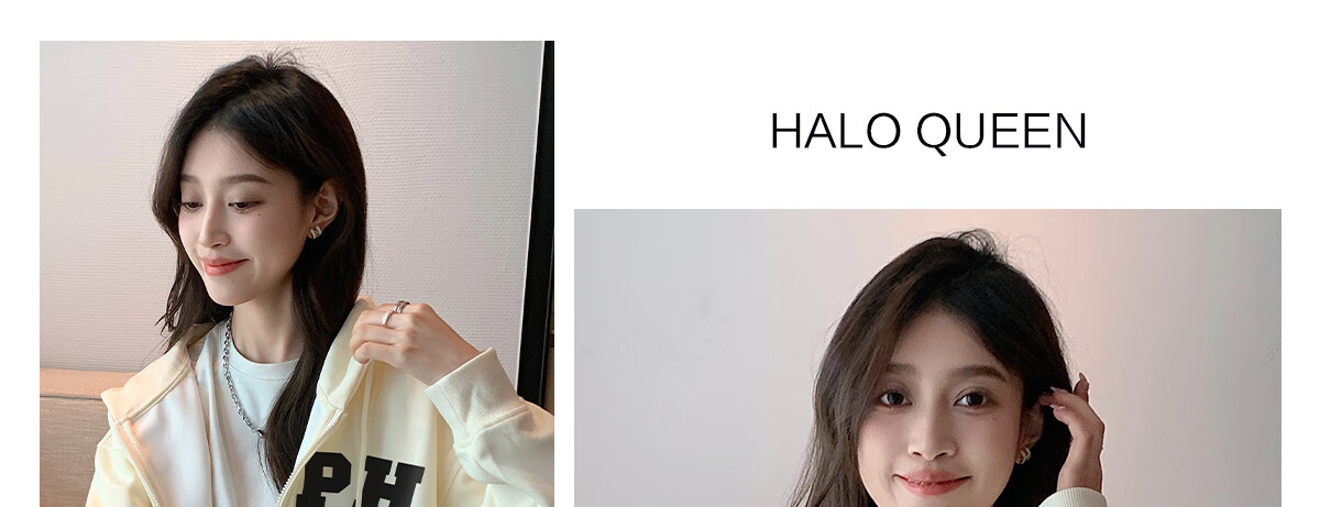 Halo Queen Women's Sweatshirt Jacket with Fashionable Letter Print, Casual Comfortable Loose-Fitting Student Sweatshirt H13KF2141 22
