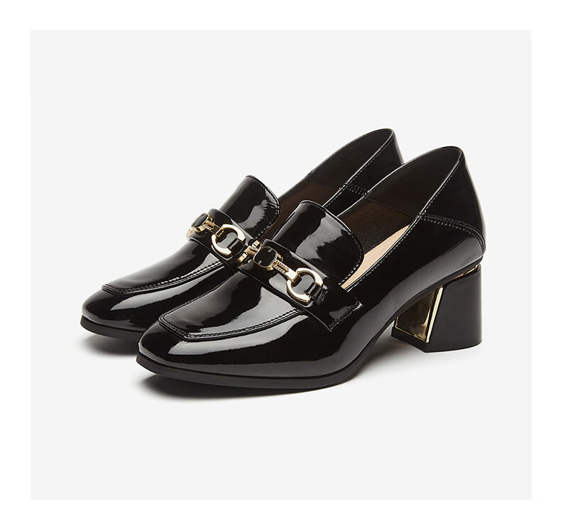 DAPHNE Women's Formal Leather Shoes, British Style Chunky Heel High Heels for Work, Business Commute Loafers, Black Size 34 23