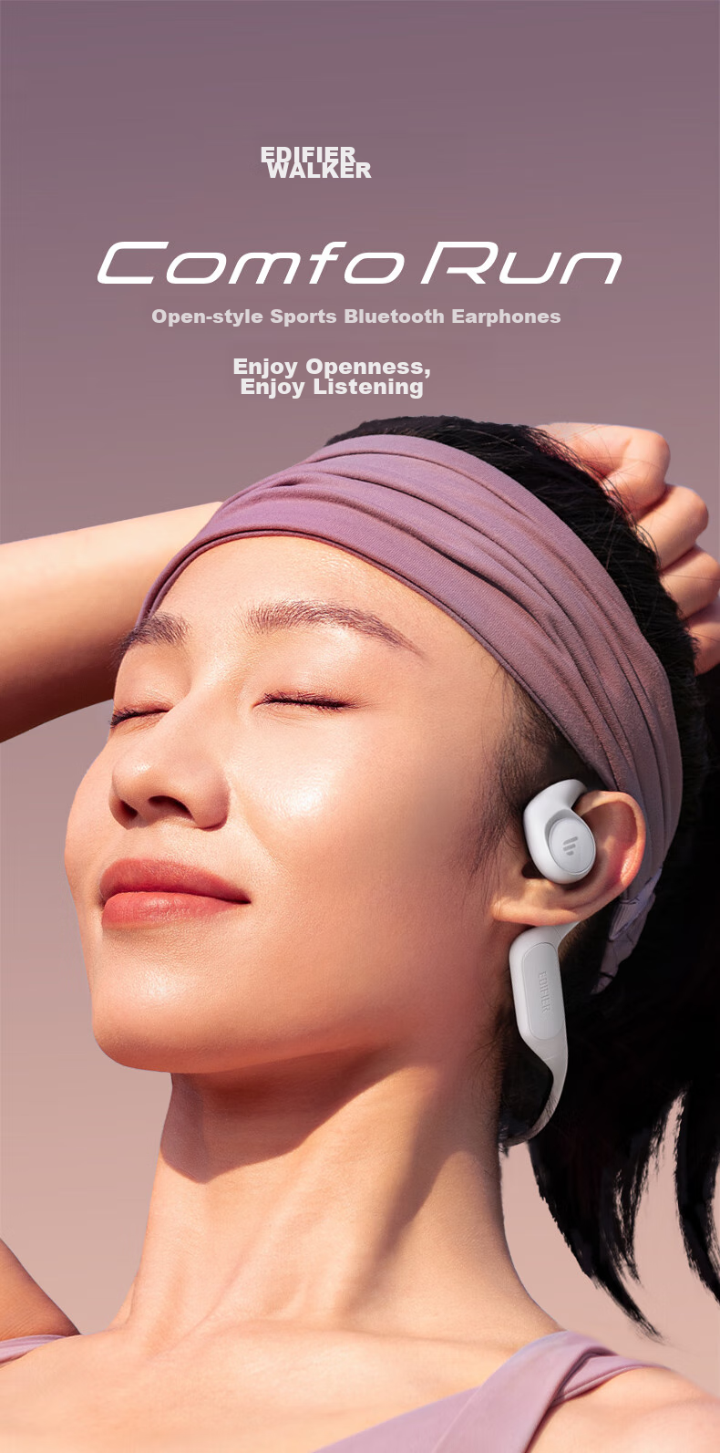 EDIFIER Comfo Run Open-Style Bluetooth Headphones, Bone Conduction Upgraded to Air Conduction, Sports Earphones, Wireless Earphones, for Running And Cycling, Beach White 1