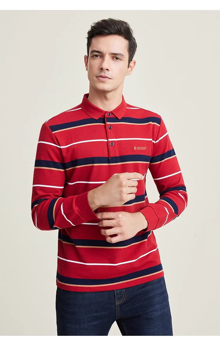 MONTAGUT Men's Long Sleeve Polo Shirt Spring Autumn Pure Cotton Skin-friendly Collar Lightweight Comfortable Breathable T-shirt Navy Blue L(50) 2