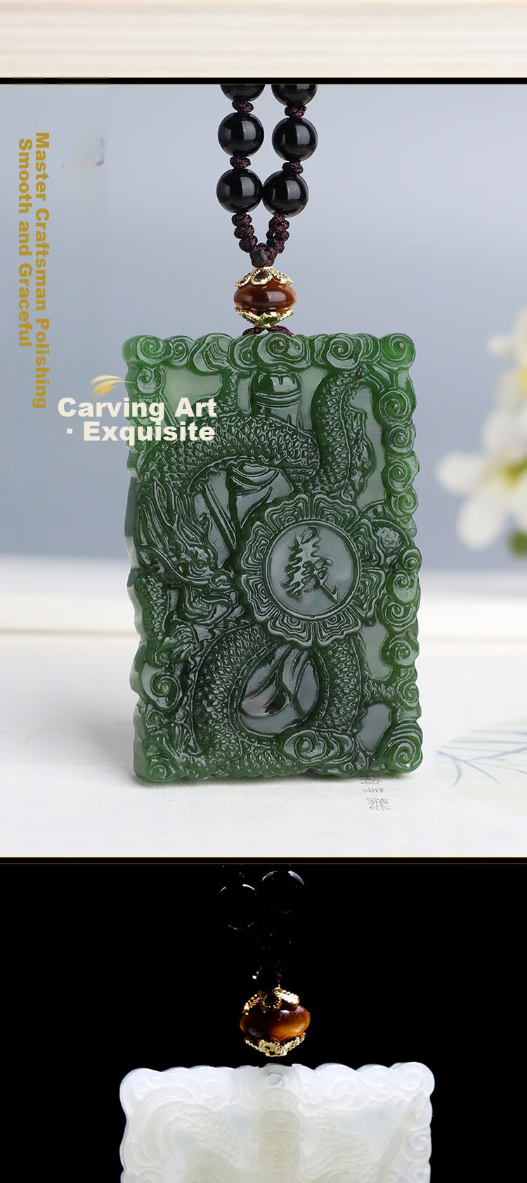 Guibao Hetian Jade Guan Gong Pendant, Men's Jade Pendant, Wealth God Jade Stone Ornament, with Black Spots, Green Jade Style 5
