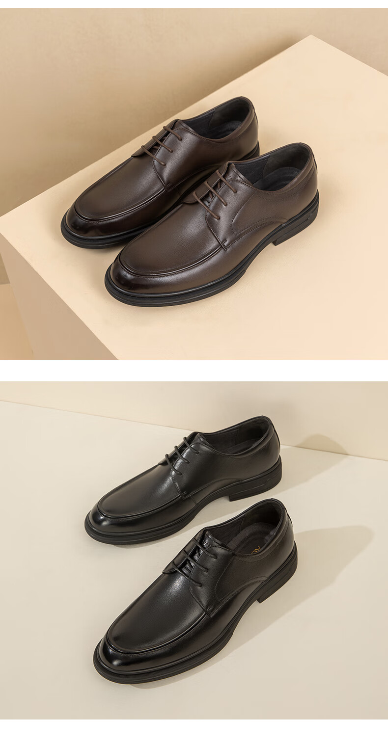 Aokang Lace-Up Comfortable Sole Solid Color Business Formal Breathable Men's Leather Shoes Black Size 43 7