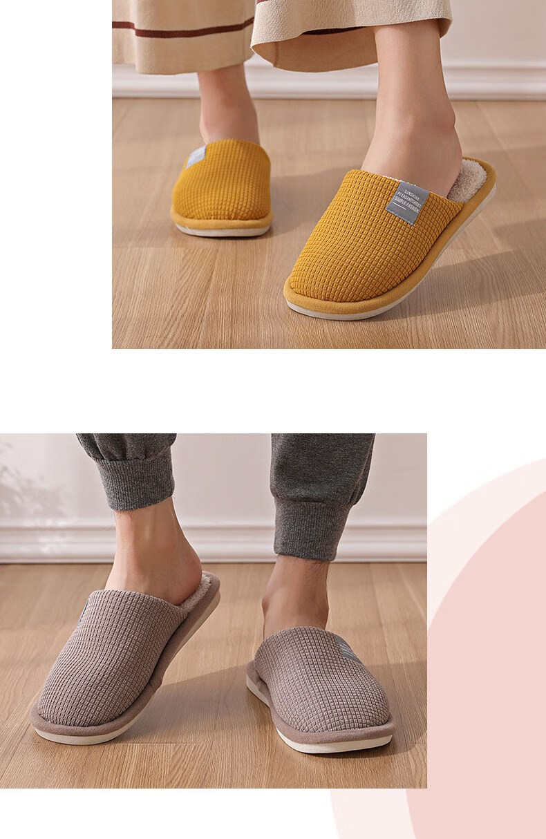 Huamei Jianbu Japanese Style Soft Minimalist Couple Cotton Slippers Autumn Winter Indoor Warm Soft Sole Cotton Shoes Men HM001 Gray Size 40-41 13