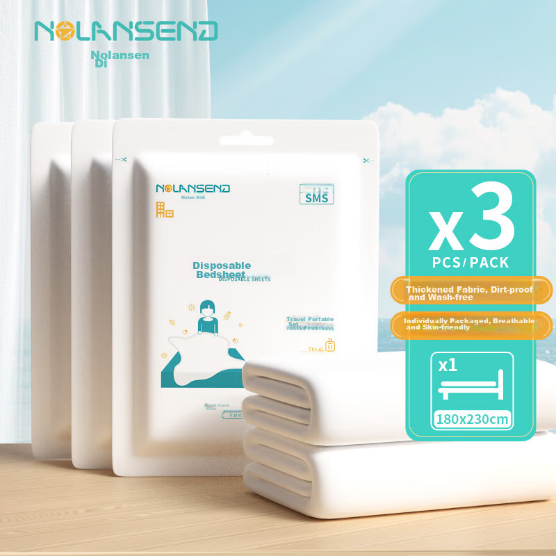 NOLANSEND Disposable Bed Sheet, Hotel Hygiene Double Bed Sheet, Travel Anti-Dirt Bedding for Business Trips, 1.8*2.3m, Pack of 3