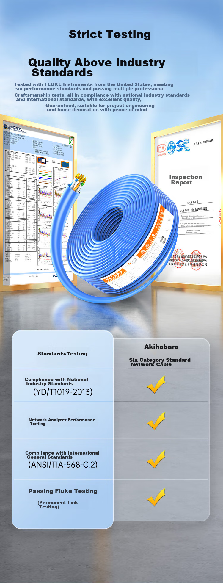 CHOOSEAL (CHOSEAL) Category 6 Gigabit Ethernet Cable [0.57±0.02mm] CAT6 Pure Copper Core Flame-Retardant PVC Unshielded Engineering Home Wiring for Surveillance Installation 25 Meters QS2619BT25 7