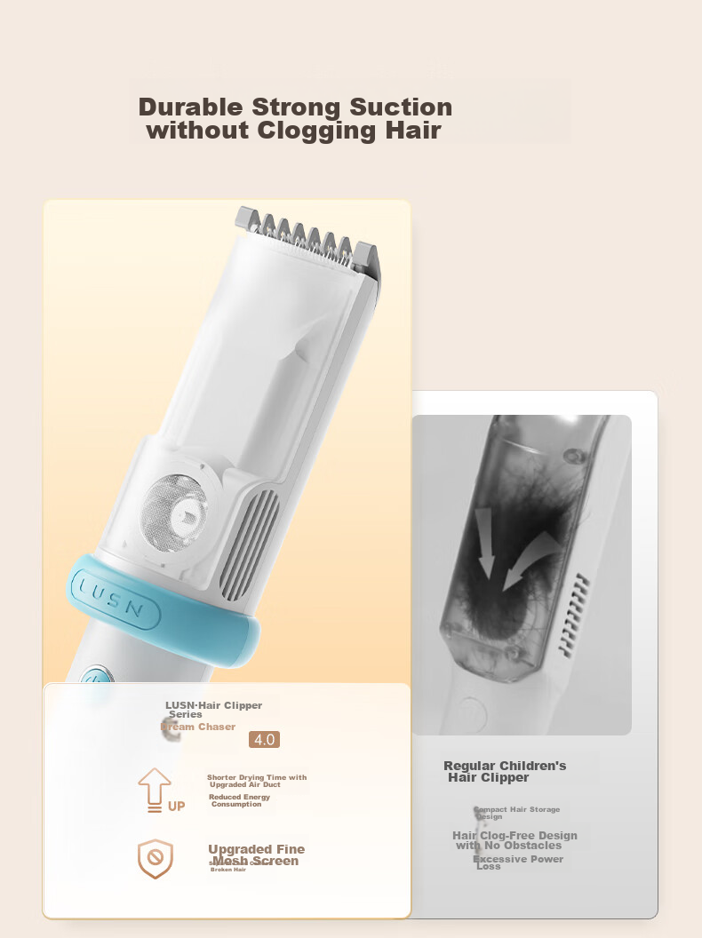 LUSN Baby Hair Clipper, Ultra-quiet, Automatic Hair Suction, for Children And Infants, Specialized Electric Shaver for Trimming Hair 4