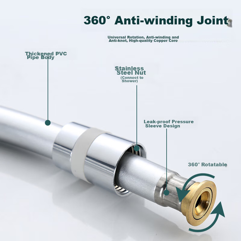 Душевой шланг KEGOO K5029, 1.5 м, серый, ПВХ, взрывозащищенный, анти-запутывающийся, универсальный