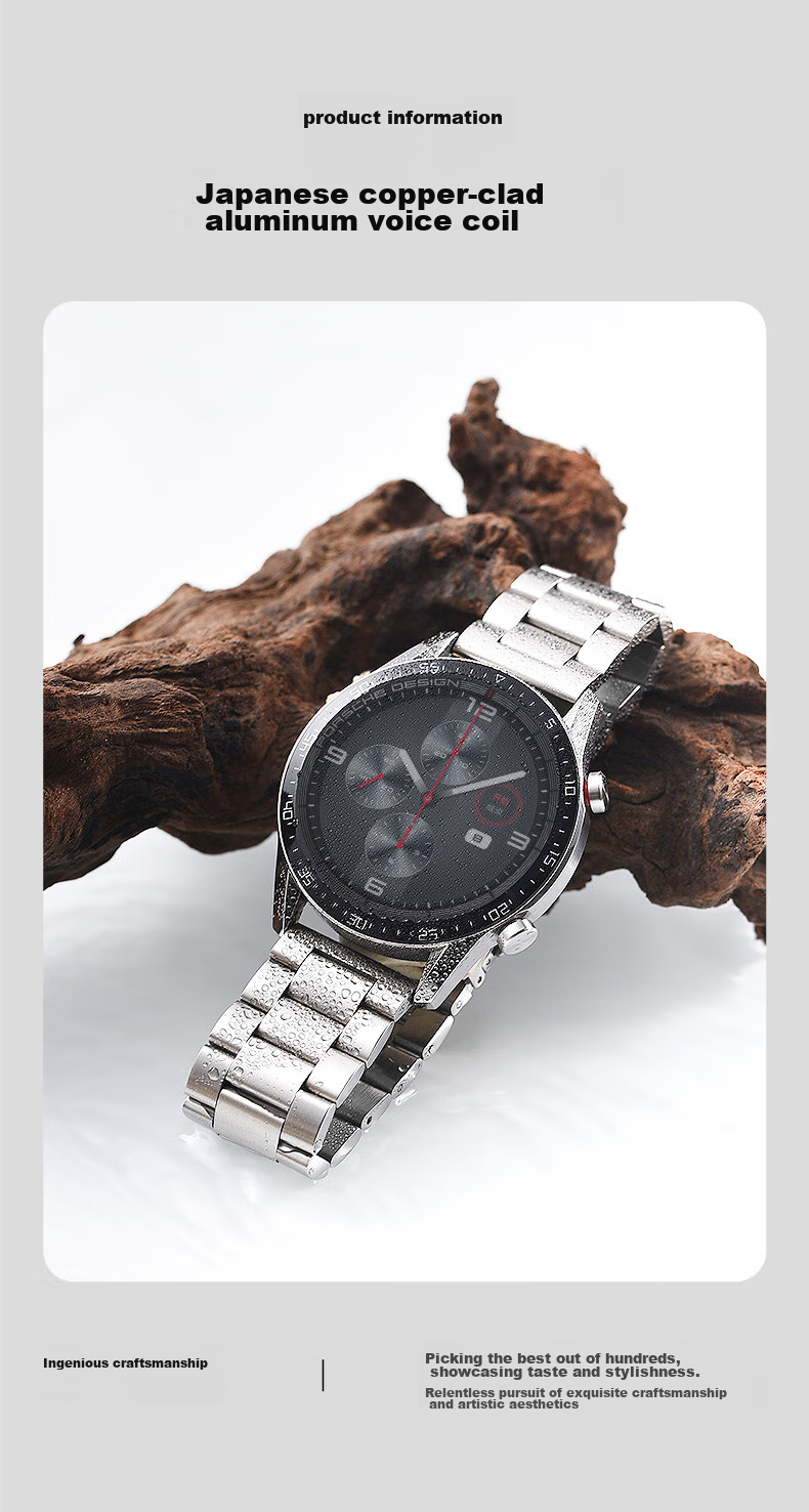 MSSM Compatible Metal Stainless Steel Watch Band for Huawei Watch 5/4/GT6/GT6pro/5/4pro/3/Honor Magic2/GS3, Single Bead 316 Steel Strap - Black 22MM 9
