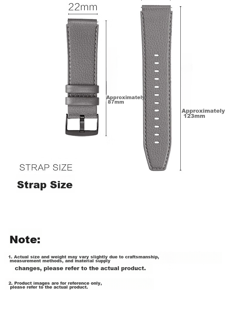 ESCASE Suitable for Huawei Watch Straps GT6/5/4/Pro/Watch5/4/3/Buds Smartwatch, Fine Litchi Pattern Genuine Leather Strap, 46/48MM, Premium Gray S02 9