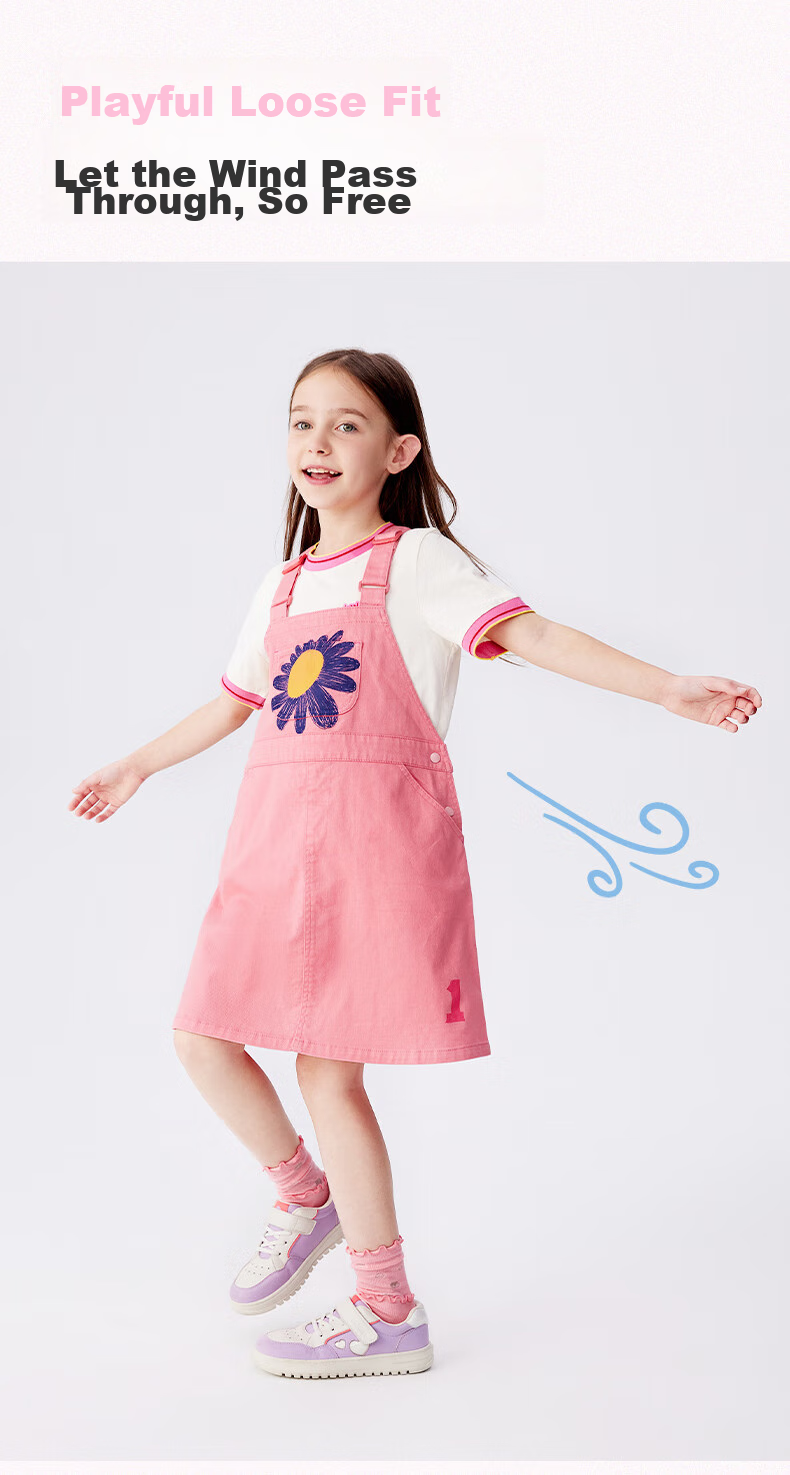 M.Latin Children's Clothing Girls' Dress Summer 2024 New Style Big Girl Suspender Dress Denim Light Blue 110cm 4