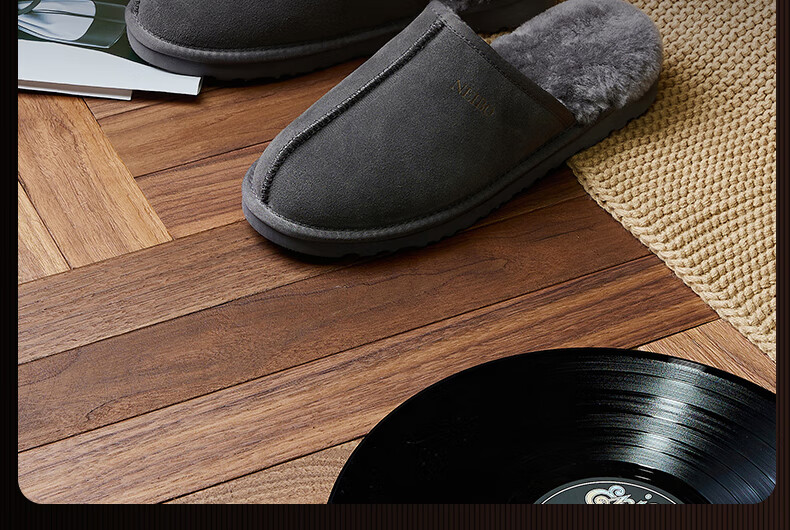 NEIBO [Cold-Resistant And Warm] Sheepskin And Wool Integrated Slippers for Men, Winter Indoor And Outdoor Wear, High-Quality Latex, Odor-Free, Chestnut Color, Size 44 22