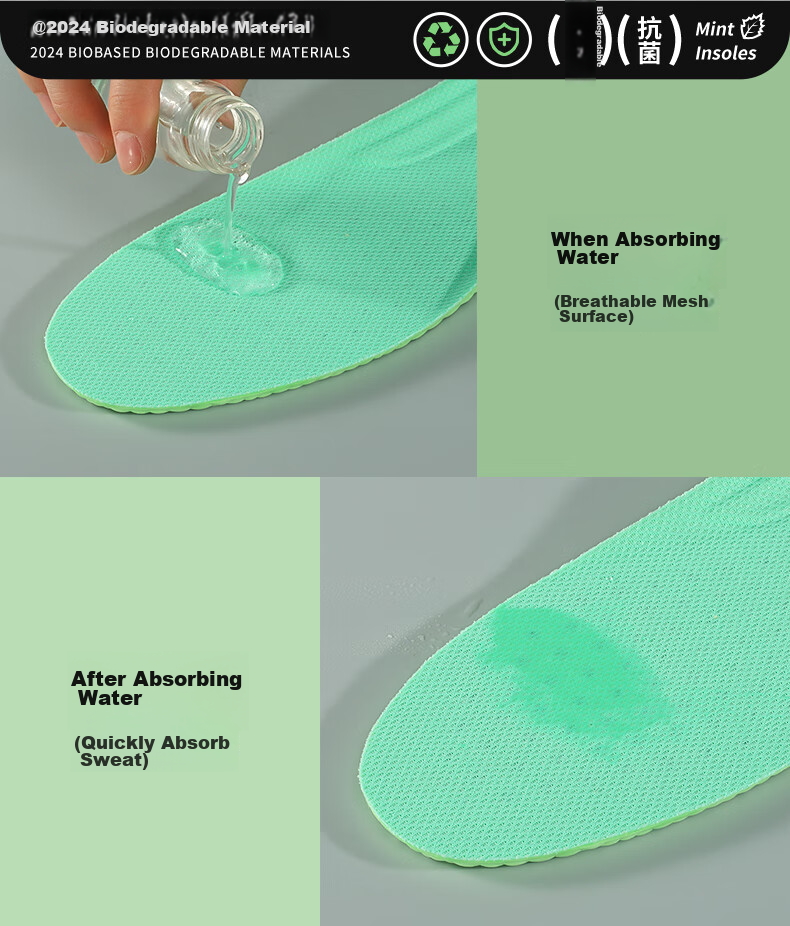 3AnGnI Antibacterial Deodorizing Insoles for Men And Women, Sports Military Training Shock-Absorbing Breathable Biodegradable Eco-Friendly Material, 2 Pairs, Size 41-42 13