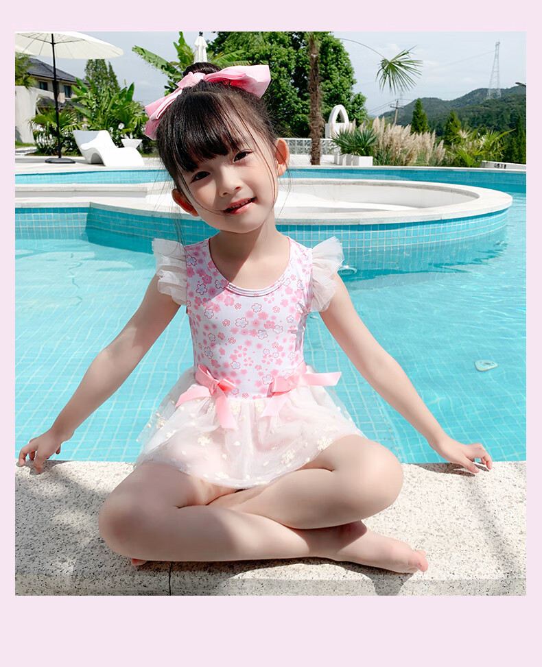 F.DYRAA Children's Swimsuit, One-Piece Dress for Girls, Cute Princess Style for Toddlers, Suitable for Swimming Pool And Hot Springs, Model 32652, Pink, Size L 9