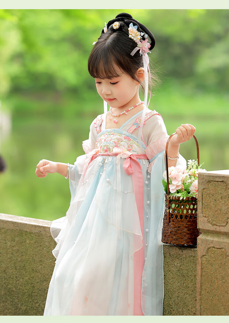 Menghu Peach Hanfu Girls' Summer 2026 Fairy-Like Ancient Style Ru Skirt, Children's New Chinese-Style Thin Dress, Pink And Blue, Size 110 11