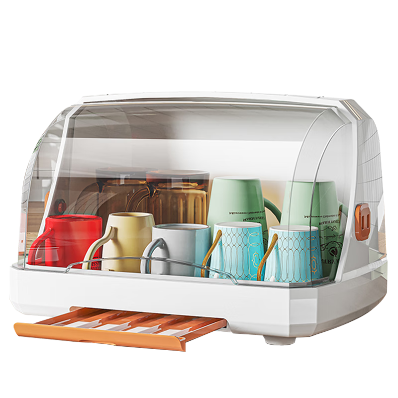 PINYU Desktop Cup Storage Rack, Water Bottle Holder, Dust-Proof Glass Cup Tray, Tea Cup Stand, Draining Cup Holder, Cup Rack, White And Orange Color
