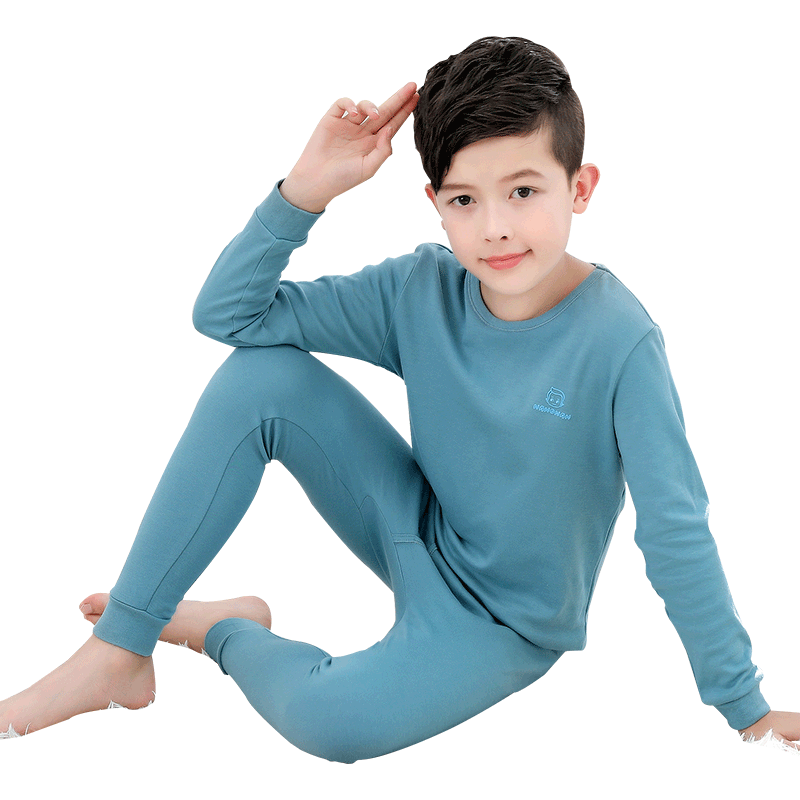 Hengyuanxiang Children's Cotton Underwear Set Boys Youth Autumn Clothes and Pants Dark Blue 170