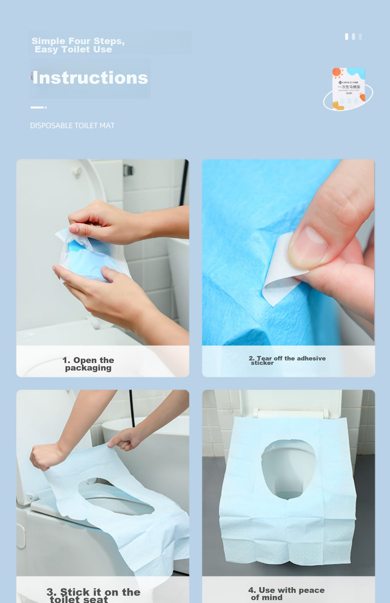 Grace Disposable Toilet Seat Covers, Waterproof, Individually Wrapped, PE Material, 30 Pieces 17
