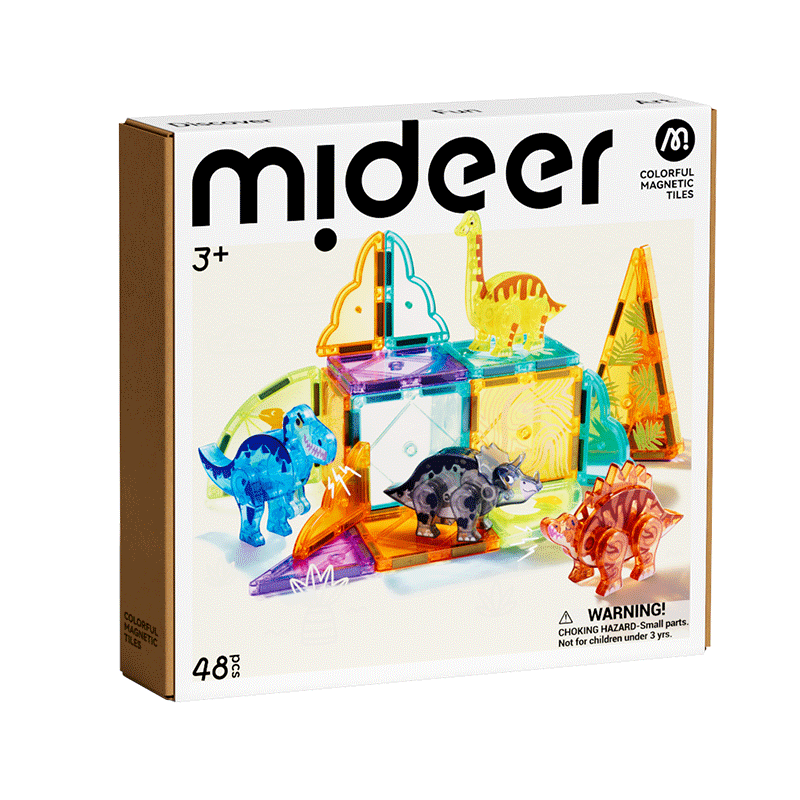 MiDeer Children's Diamond-Patterned Magnetic Window Toy Dinosaur Building Blocks Magnetic Tiles - Jurassic Adventure Children's Gift