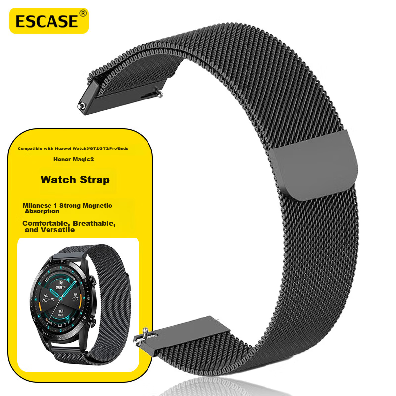 Магнитный ремешок ESCAPE Milanese Loop для Huawei Watch 5, GT4/3/4 Pro/GT3 Pro/Buds, Honor Magic2, черный, 45/46 мм