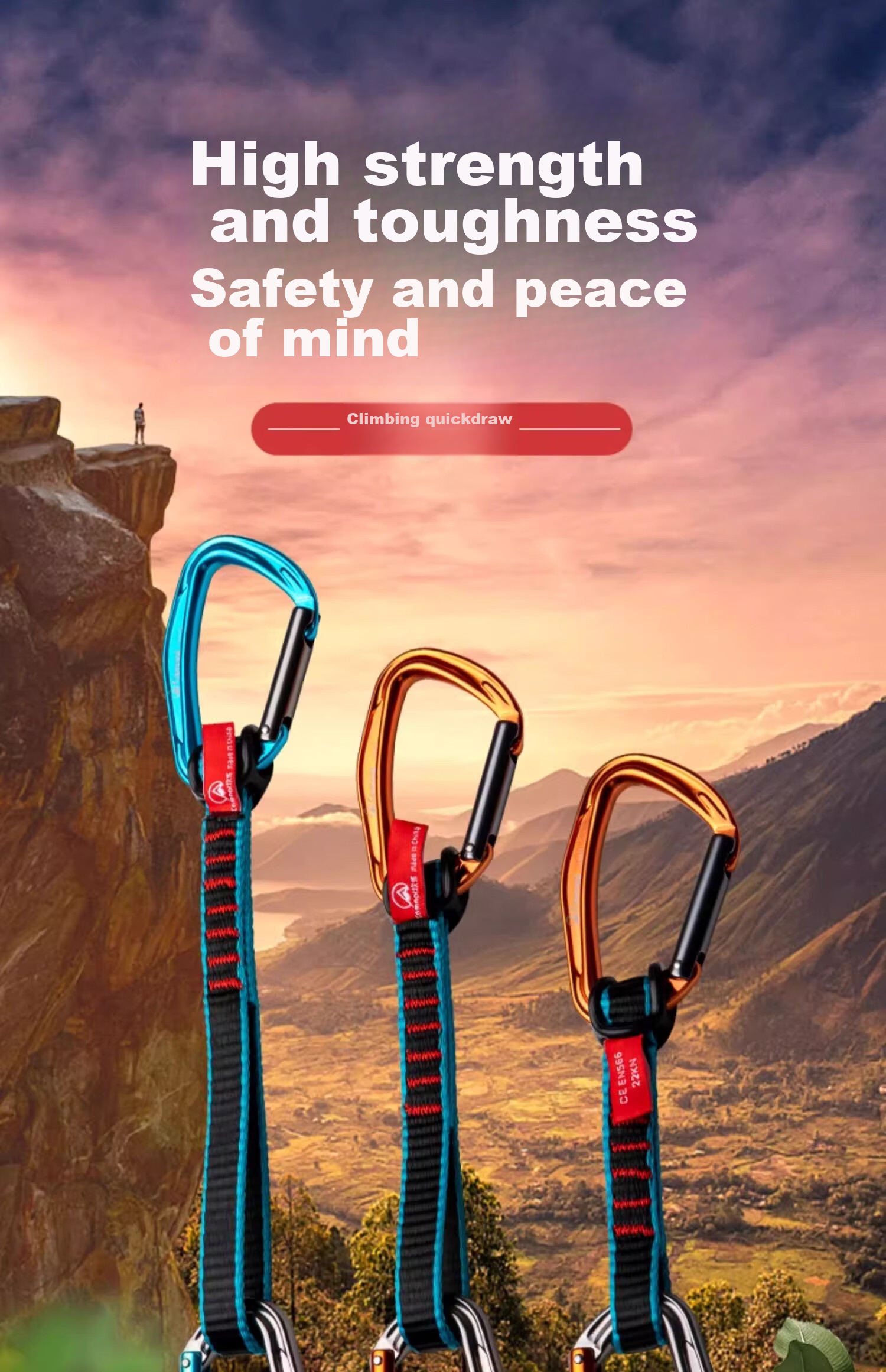 Kanle Climbing And Mountaineering Equipment, Fall Protection Rappelling Rope, Nylon Flat Belt, Straight And Curved Carabiners, Quick-Release Main Lock 2