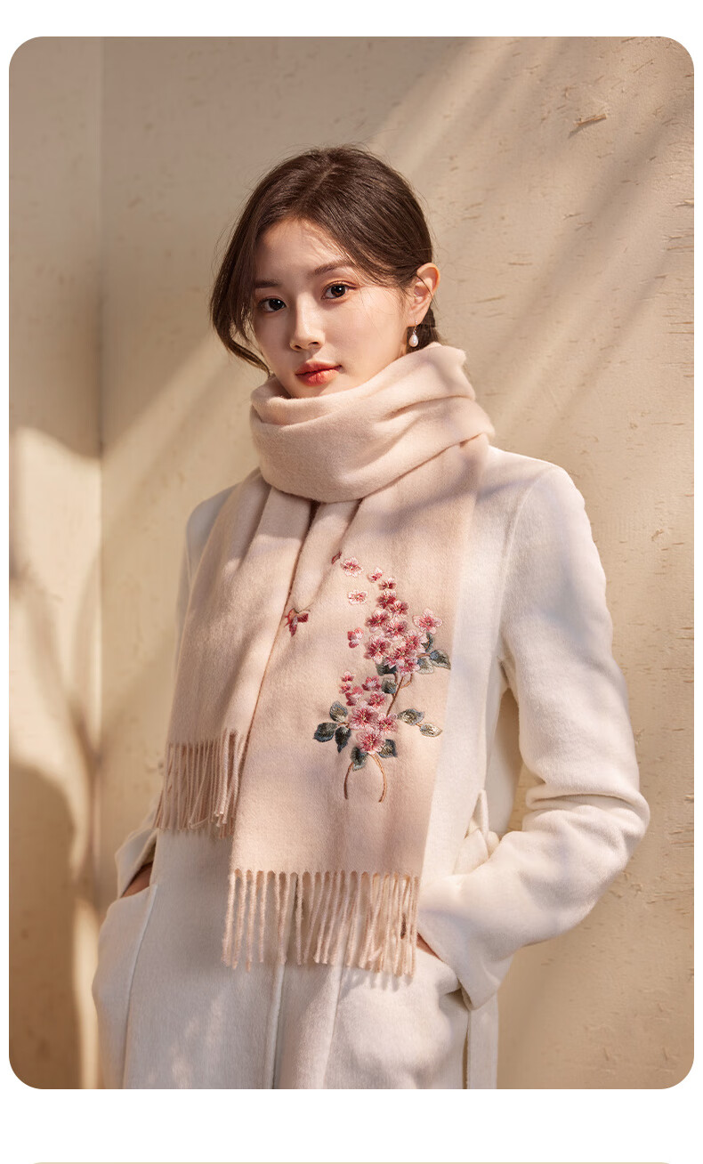 Hengyuanxiang 100% Wool Scarf for Women, Autumn And Winter Warm Neck Warmer, Embroidered Shawl, Gift for Mom And Elders, Mid-Autumn Festival Birthday Present 13
