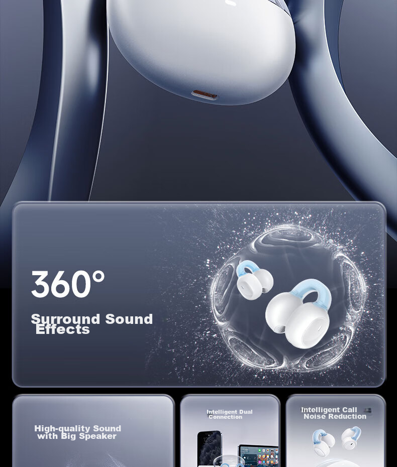 Baseus 1Ring Bluetooth Headphones, Clip-On Open Design, Non-In Air Conduction, Suitable for Sports And Calls, Compatible with Apple And Huawei Phones 6