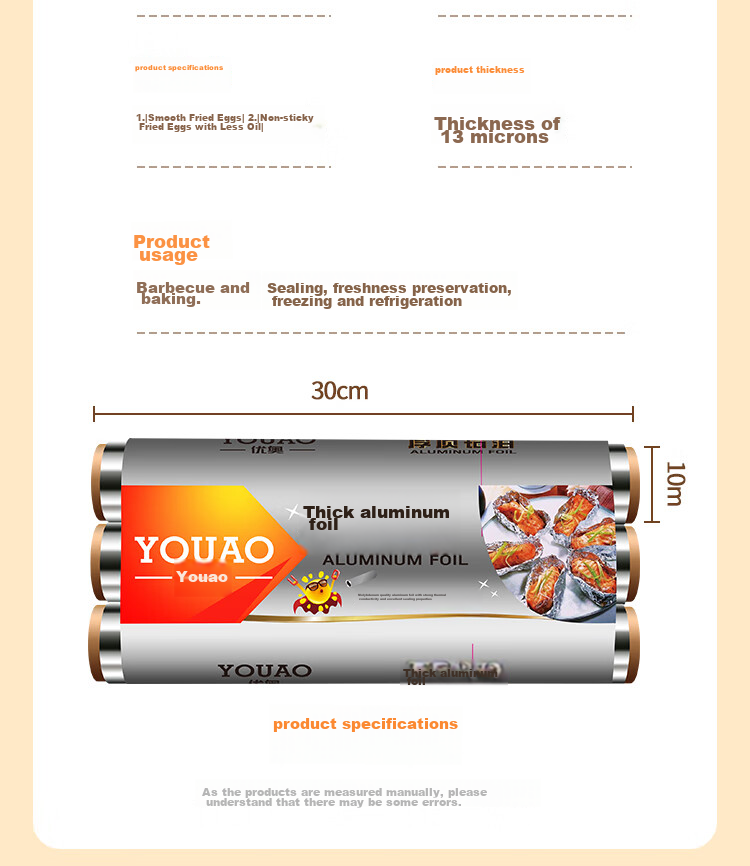 YOUAO Thickened Aluminum Foil, 30 Meters * 30cm, Air Fryer Paper, Oven Baking Paper, Barbecue Baking Kitchen, Water-Lock Freshness Antibacterial 13