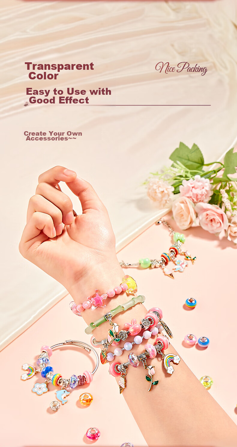 BEIBITONGHUA Bracelet Beads Toy for Children, Girls' Jewelry And Hair Accessories Gift Box, Pretend Play DIY Handmade Birthday Gift 7