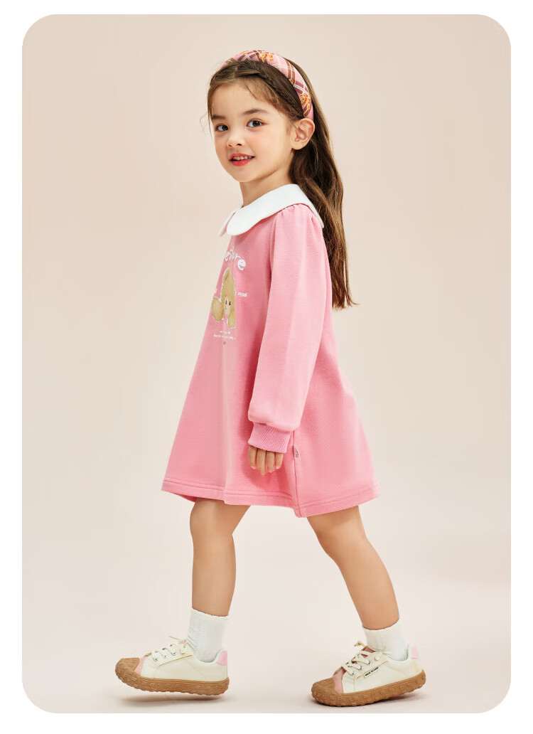 Classic Teddy Girls' Dress Floral Puff Princess Dress Pink 90cm 12