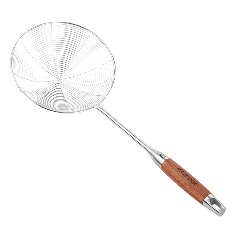 MAXCOOK Strainer, 304 Stainless Steel Wire Skimmer Ladle, 18cm, Thickened Rosewood MCCU419