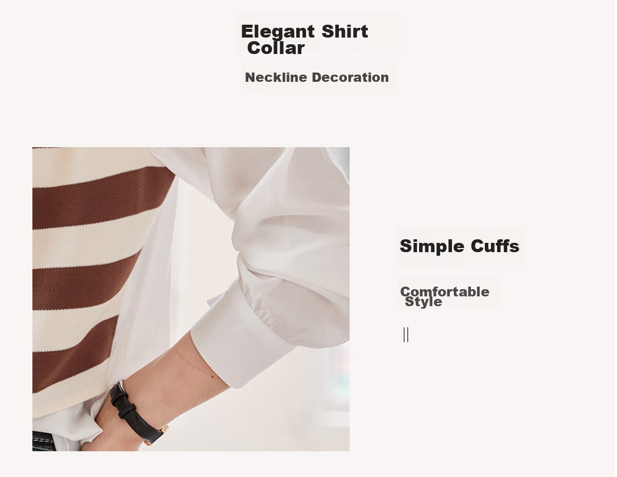 Chushen Thin Long-Sleeve Blouse for Women, Stylish Faux Two-Piece Striped Casual Shirt Top S13QC2942 5