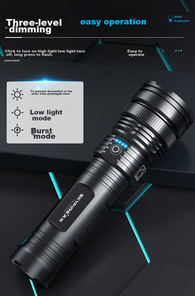SkyFire Flashlight: High Brightness, Zoomable, Long-Lasting Battery Life, Long-Range Illumination, Laser Outdoor Light with 40000mAh Capacity 11