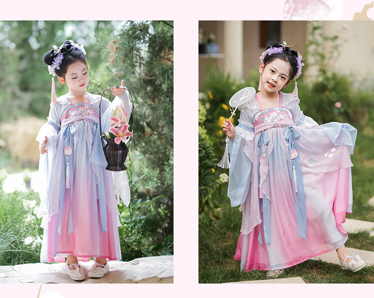 Qibo Hanfu Girls' Spring And Autumn New Style Children's Ancient-Style Ethereal Dress, Chitu (Without Tassel Accessories), Size 150 6