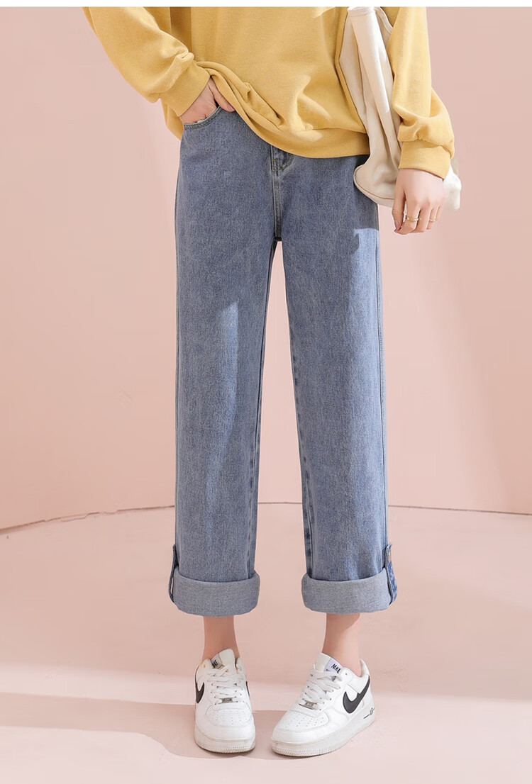 TonLion 2023 Loose Straight-Leg Jeans Wide-Leg High-Waist Versatile Casual Pants Light Denim Blue 26 13