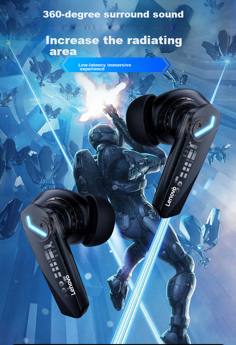 Lenovo GM2pro Black True Wireless Bluetooth In-Ear Earphones Gaming Low Latency Noise Cancelling Sports Music Long Battery Life Gift for Men Hot Sale 10W+ 2