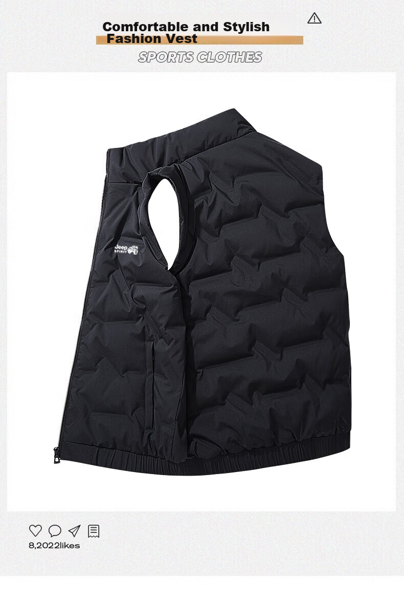 JEEP SPIRIT Men's down Vest Jacket, Winter Short Sleeveless down Coat, Stand Collar Breathable Outerwear, Black, 2XL 1