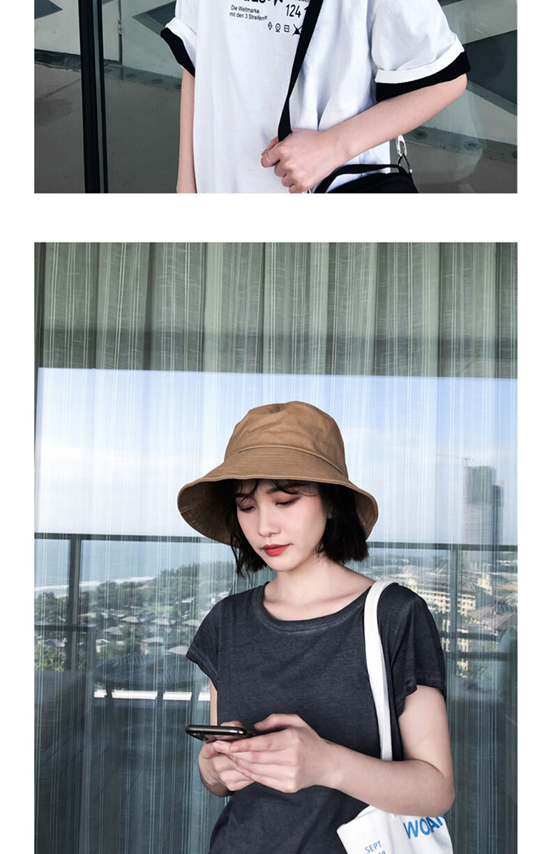 XUEXIMAN Solid Color Fisherman Hat Women Korean Style Versatile Japanese Sun Protection Sunshade Bucket Hat Slim Face Bare Face Hat 15