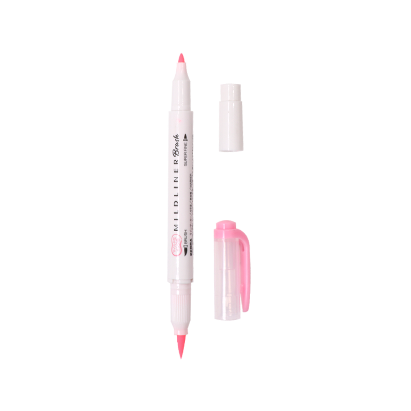 ZEBRA Double-Ended Highlighter Pen, Rainbow Color Planner Pen, Student Highlighting Marker, Brush Soft Color Series WFT8 Pink