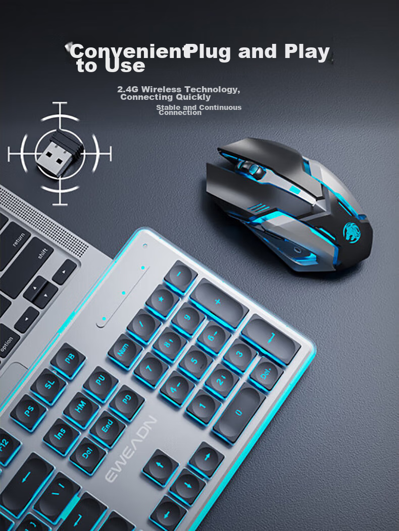 EWEADN X7S Wireless Keyboard And Mouse Combo, Single-Mode 2.4G True Mechanical Feel, Low Noise, Office 104-Key Gaming Keyboard, Computer Laptop Peripheral, Rechargeable, Pink with White Backlight 3