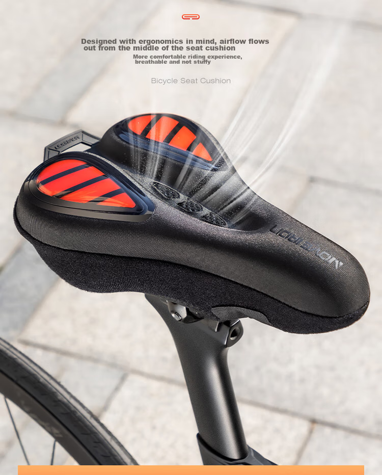 Move Iron Bicycle Seat Cover, Mountain And Road Bike Liquid Shock-Absorbing Silicone Soft High-Elastic Hollow Breathable Comfortable Seat Cushio 4