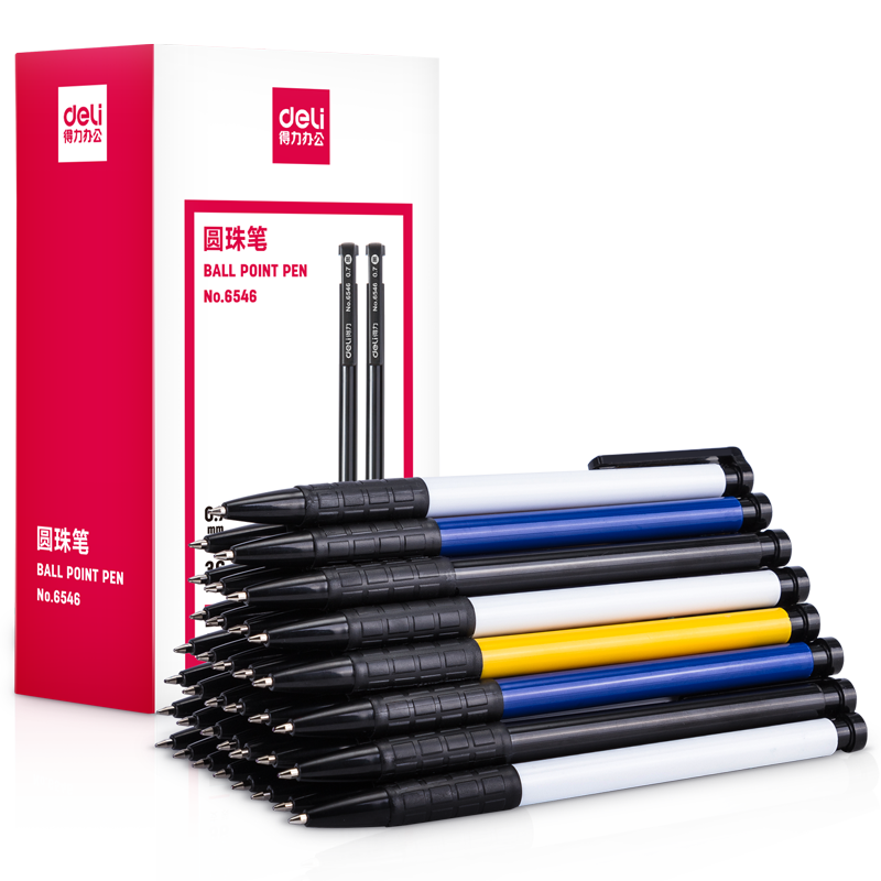 Deli Ballpoint Pen, 0.7mm Bullet Tip, Soft Rubber Grip, Retractable Pen, Office Supplies, Black, 36 Pens/box, YZB-6546