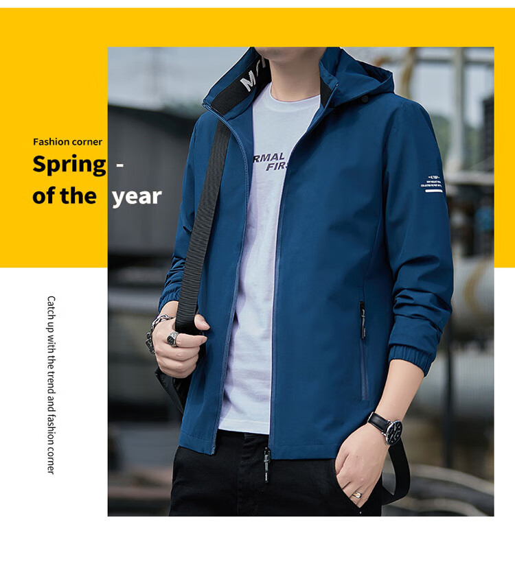 TUCANO Men's Jacket, Spring And Autumn Hooded Coat, Men's Business Casual Loose Outdoor Windbreaker, Blue, 2XL 8