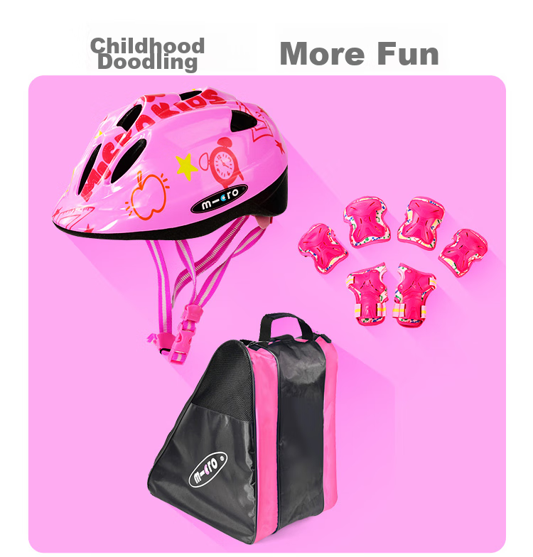 Micro Maiguo Children's Helmet, Roller Skating Protective Gear, Ice Skating And Cycling Hand Guards, Elbow Pads, Knee Pads, FLY Blue Package, Size M 17
