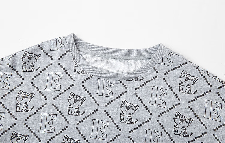Dme [Cotton Printed Sweatshirt], Spring And Autumn Round Neck Loose Drop Shoulder Long Sleeve Slightly Stretchy Sweatshirt for Women, Flax Gray, M 11