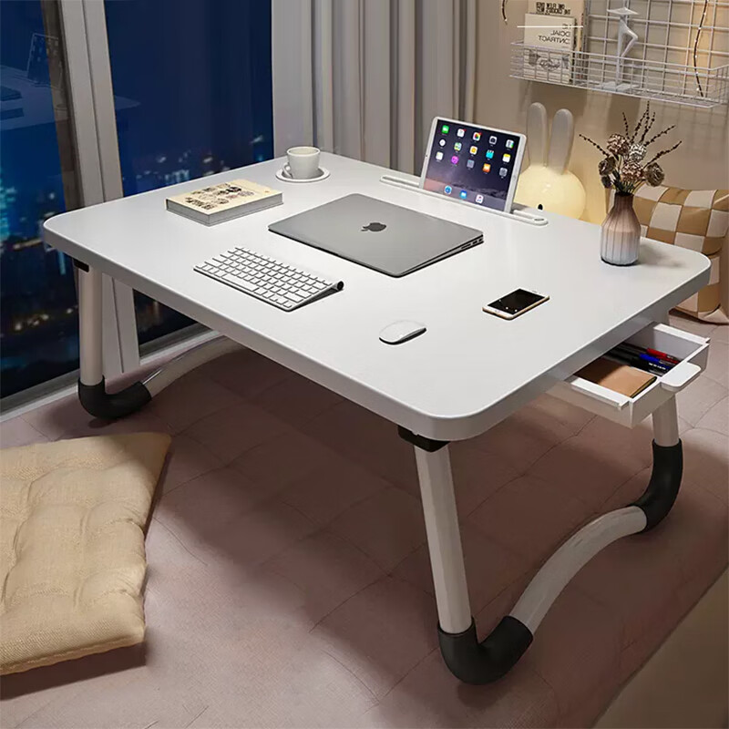Huakaizhi Bedside Table, Laptop Desk, Study Desk, Writing Small Table BGZ692 with Drawer, White, 60*40