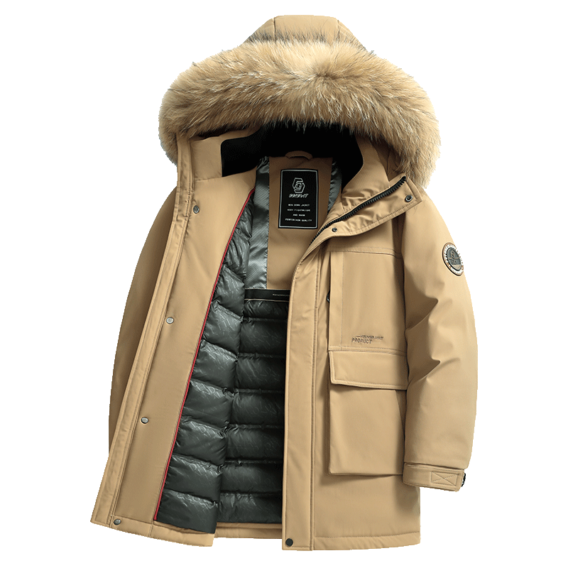 Snow Flying 90% Down Men's Winter Extreme Cold Mid-Length Hooded Casual Workwear Jacket with Fur Collar 190