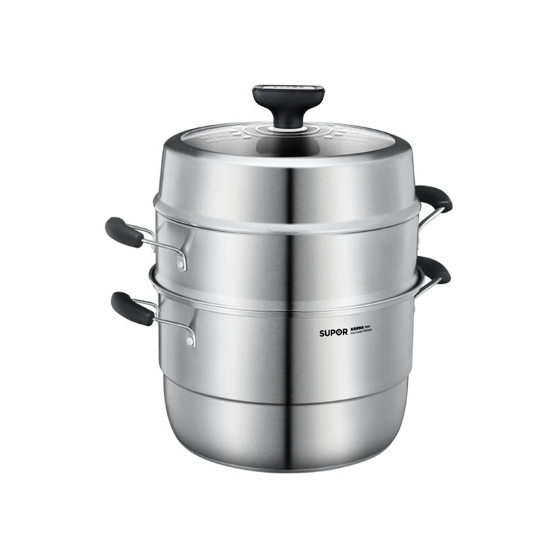 SUPOR Easy-Access Non-Stick Three-Layer Steamer Pot with 304 Stainless Steel High-Arch Lid And Universal Base, 30cm, SZ30VA1