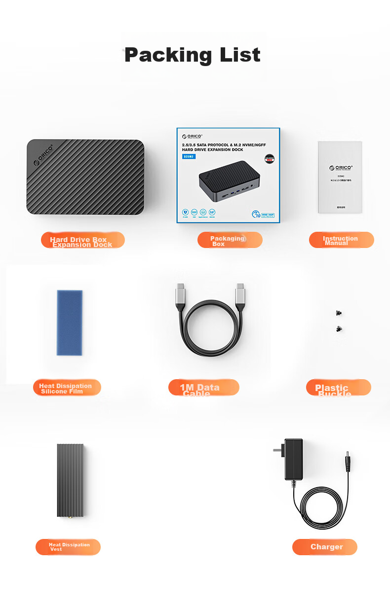 ORICO Hard Drive Enclosure Expansion Dock M.2/3.5 Inch SSD Enclosure Type-C Converter USB3.2 High-Speed USB-C to HDMI Network Port Desktop Expansion Dock D35M2 15