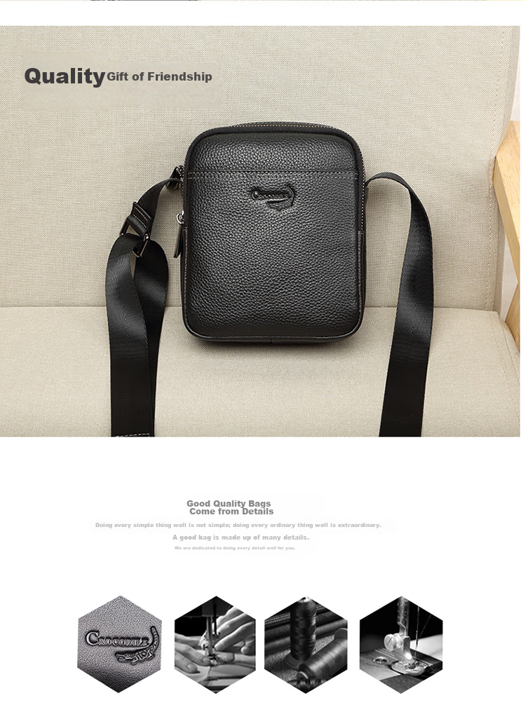 CROCODILE Youth Men's Handbag, Top-Layer Cowhide Leather Fashion Phone Bag, Men's Crossbody Shoulder Bag, Gift for Boyfriend XT9601 3