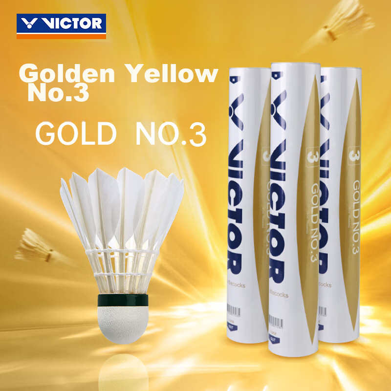 VICTOR Self-Operated Flagship Store Badminton Shuttlecocks Durable Stable Competition Training Balls Golden Yellow No.3 GD3 Pack of 12